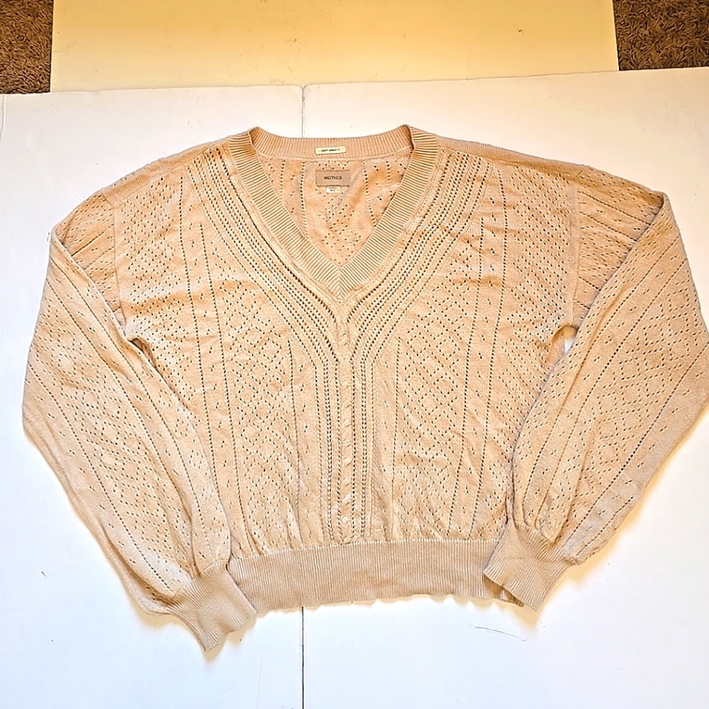 Mother V Neck Bell Jumper Cropped Sweater Beige Size M You Had Me At Hola